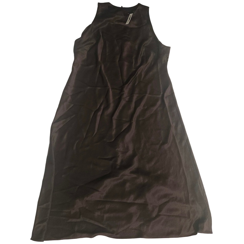 Madewell Satin High Neck Sleeveless Midi Dress Petite 12 Brown NT056